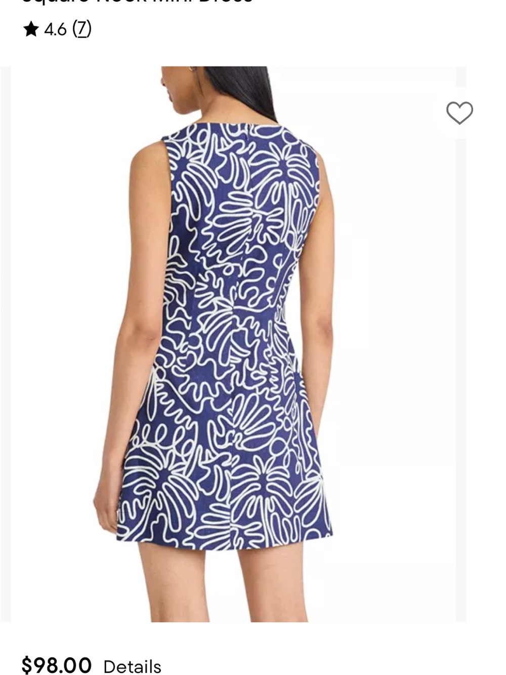 Navy Blue & White Sleeveless Floral-Outline Mini Dress